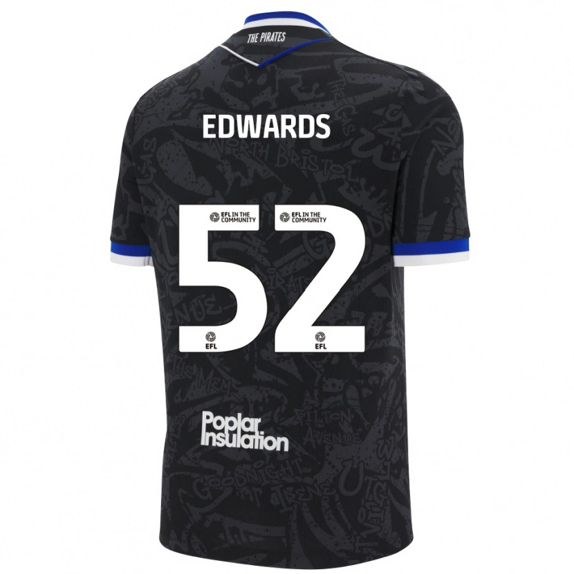 Danxen Niño Camiseta Max Edwards #52 Negro Blanco 2ª Equipación 2025/26 La Camisa