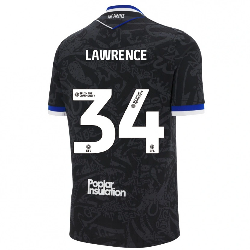 Danxen Niño Camiseta Jerry Lawrence #34 Negro Blanco 2ª Equipación 2025/26 La Camisa