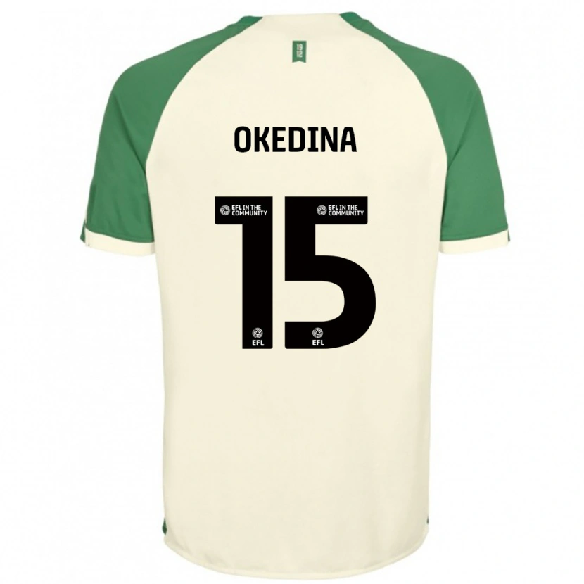 Danxen Niño Camiseta Jubril Okedina #15 Blanco Hueso Verde 2ª Equipación 2025/26 La Camisa