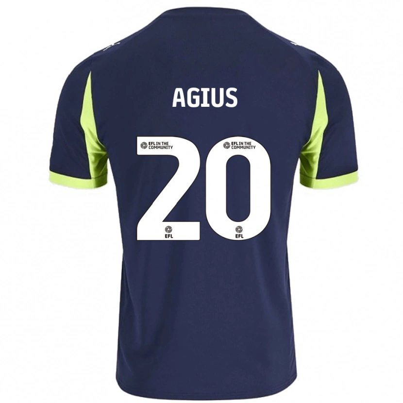 Danxen Niño Camiseta Calum Agius #20 Azul Marino Verde Fluorescente 2ª Equipación 2025/26 La Camisa