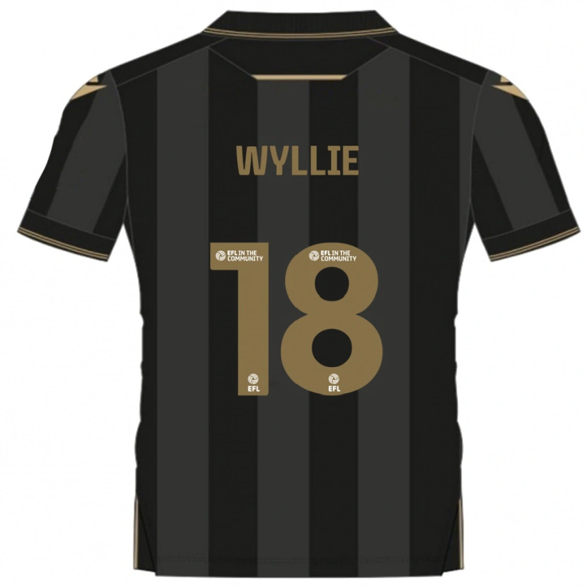 Danxen Niño Camiseta Marcus Wyllie #18 Negro Dorado 2ª Equipación 2025/26 La Camisa