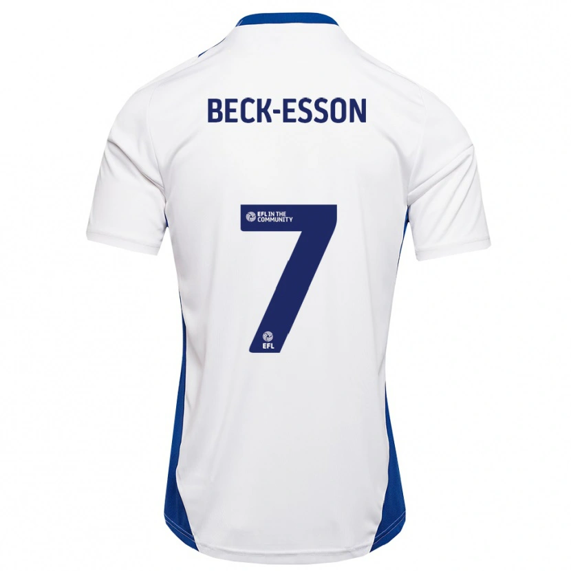 Danxen Niño Camiseta Holly Beck-Esson #7 Blanco Azul 2ª Equipación 2025/26 La Camisa