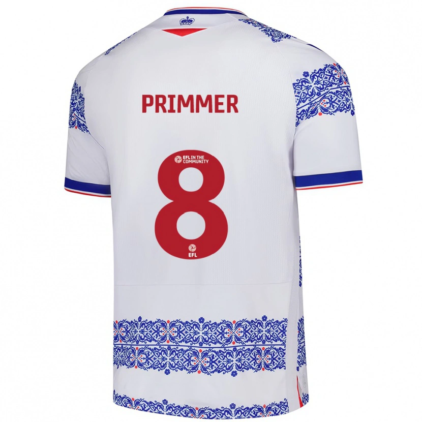 Danxen Hombre Camiseta Tia Primmer #8 Blanco Azul 1ª Equipación 2025/26 La Camisa