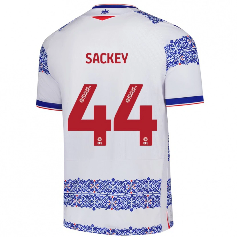 Danxen Hombre Camiseta Tyler Sackey #44 Blanco Azul 1ª Equipación 2025/26 La Camisa