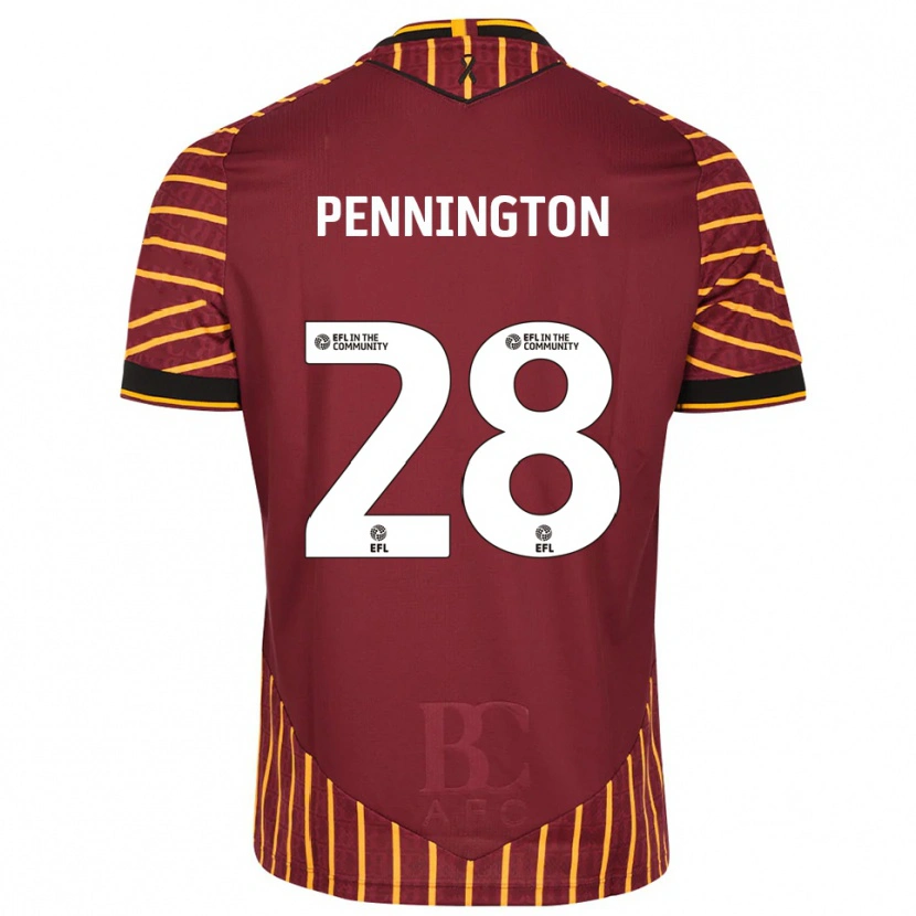 Danxen Hombre Camiseta Matthew Pennington #28 Naranja Borgoña 1ª Equipación 2025/26 La Camisa