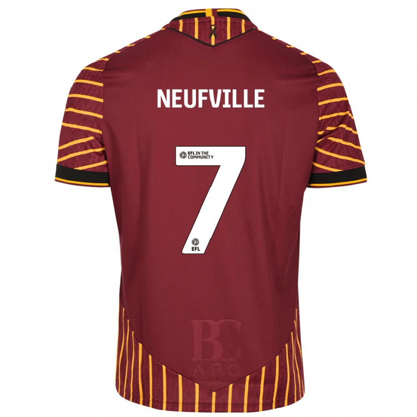 Danxen Hombre Camiseta Josh Neufville #7 Naranja Borgoña 1ª Equipación 2025/26 La Camisa