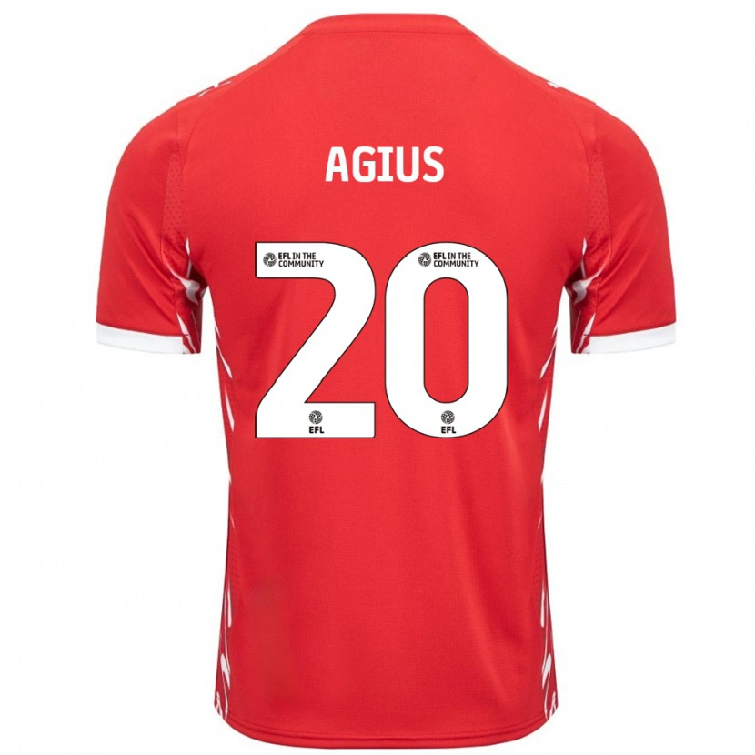 Danxen Hombre Camiseta Calum Agius #20 Rojo Blanco 1ª Equipación 2025/26 La Camisa