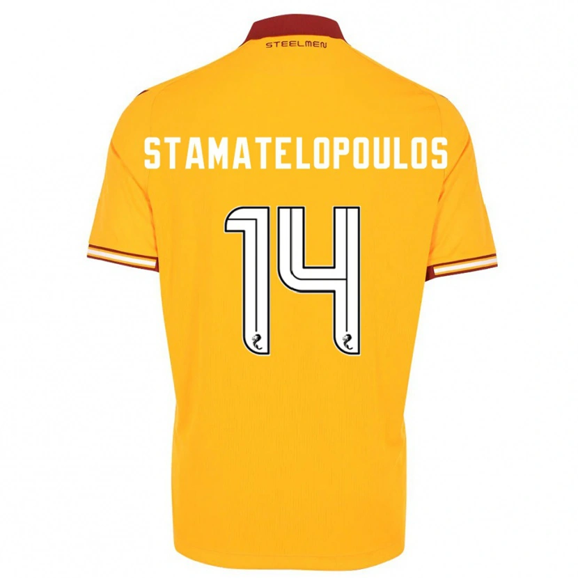 Danxen Hombre Camiseta Apostolos Stamatelopoulos #14 Amarillo Borgoña 1ª Equipación 2025/26 La Camisa