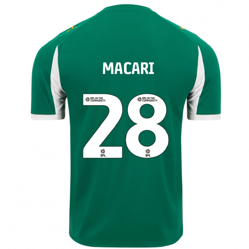 Danxen Hombre Camiseta Lewis Macari #28 Verde Blanco 2ª Equipación 2025/26 La Camisa
