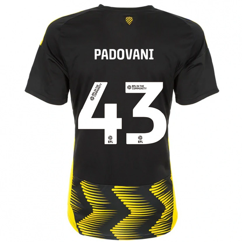 Danxen Hombre Camiseta Bruno Padovani #43 Negro Amarillo 2ª Equipación 2025/26 La Camisa