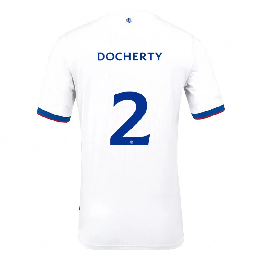 Danxen Hombre Camiseta Nicola Docherty #2 Blanco Rojo Azul 2ª Equipación 2025/26 La Camisa