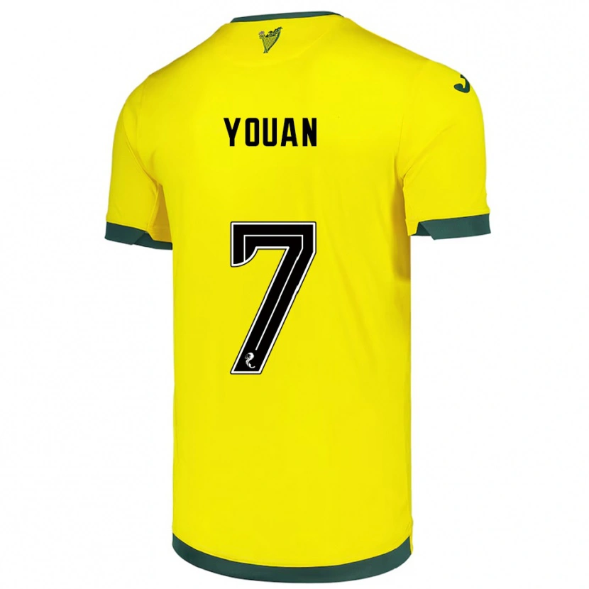 Danxen Hombre Camiseta Élie Youan #7 Amarillo Verde 2ª Equipación 2025/26 La Camisa