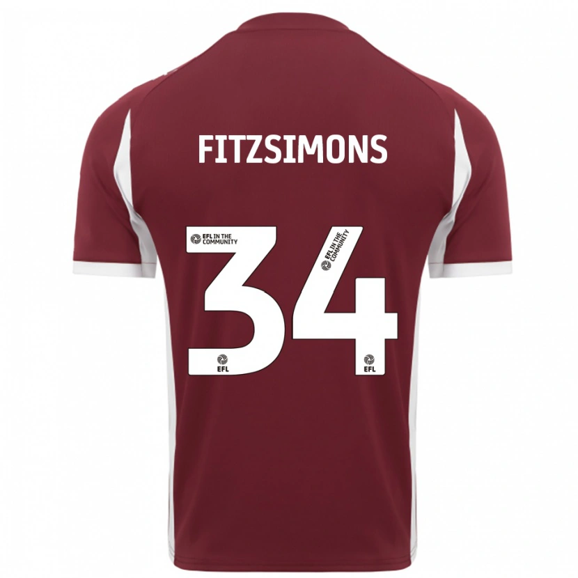 Danxen Mujer Camiseta Ross Fitzsimons #34 Borgoña Blanco 1ª Equipación 2025/26 La Camisa