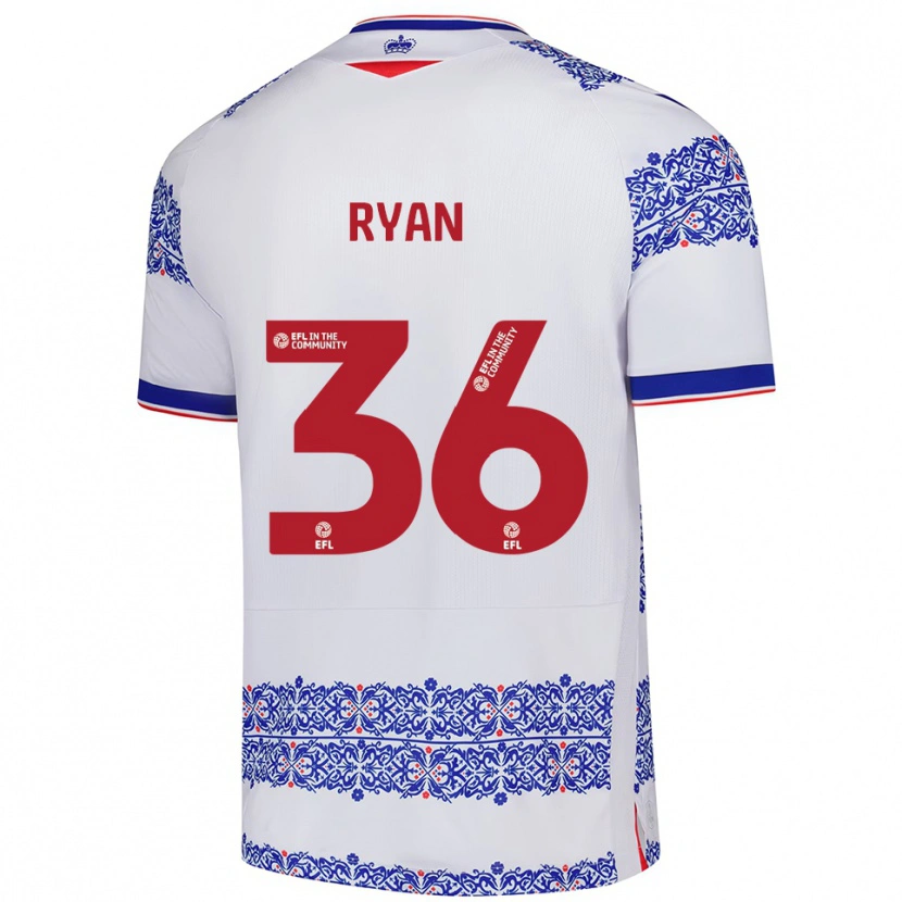 Danxen Mujer Camiseta John Ryan #36 Blanco Azul 1ª Equipación 2025/26 La Camisa