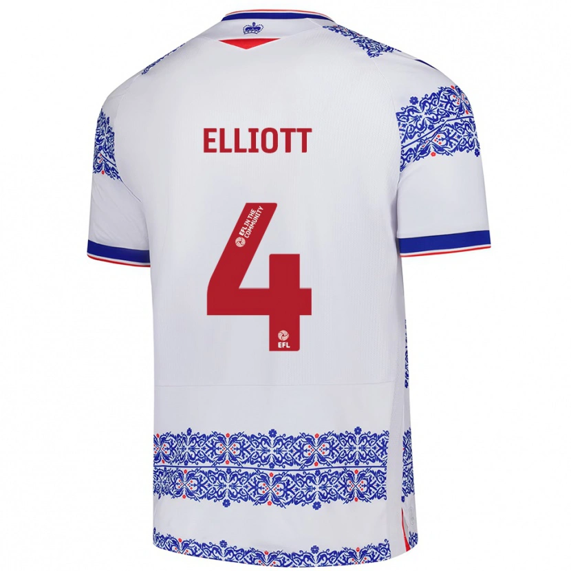 Danxen Mujer Camiseta Ben Elliott #4 Blanco Azul 1ª Equipación 2025/26 La Camisa