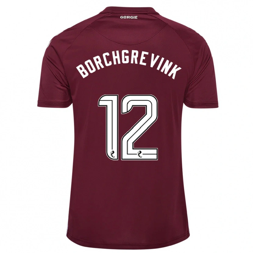 Danxen Mujer Camiseta Christian Borchgrevink #12 Borgoña Blanco 1ª Equipación 2025/26 La Camisa