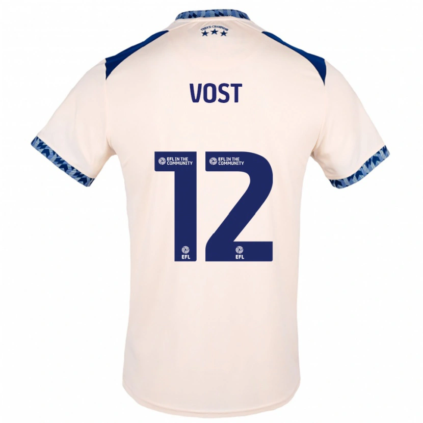 Danxen Mujer Camiseta Daniel Vost #12 Blanco Hueso Azul Marino 2ª Equipación 2025/26 La Camisa