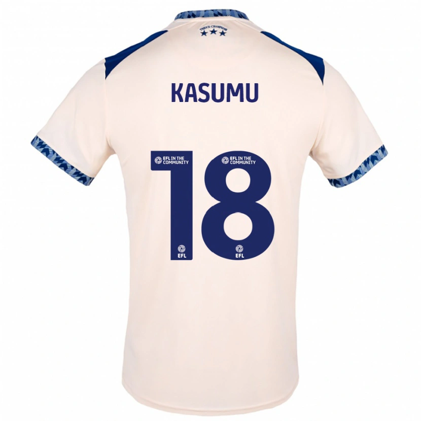 Danxen Mujer Camiseta David Kasumu #18 Blanco Hueso Azul Marino 2ª Equipación 2025/26 La Camisa