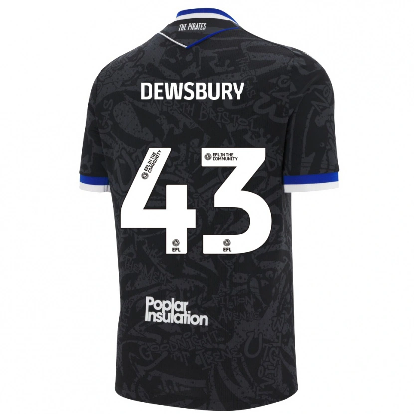 Danxen Mujer Camiseta Ollie Dewsbury #43 Negro Blanco 2ª Equipación 2025/26 La Camisa