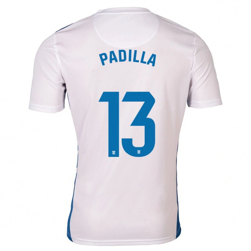 Danxen Niño Camiseta Alejandro Padilla #13 Blanco Azul 1ª Equipación 2025/26 La Camisa