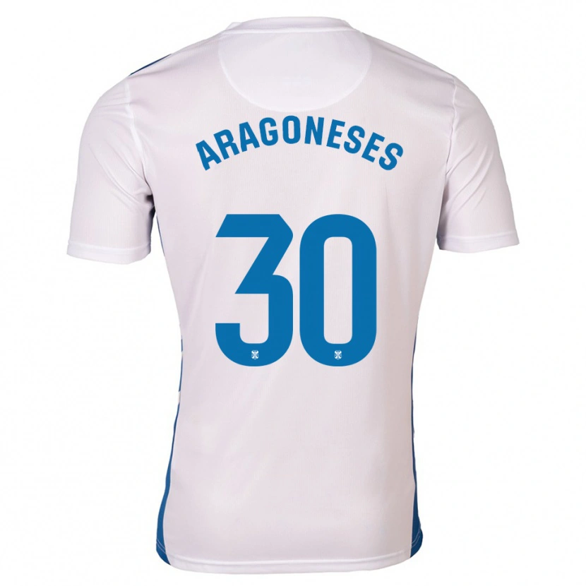 Danxen Niño Camiseta Sergio Aragoneses #30 Blanco Azul 1ª Equipación 2025/26 La Camisa