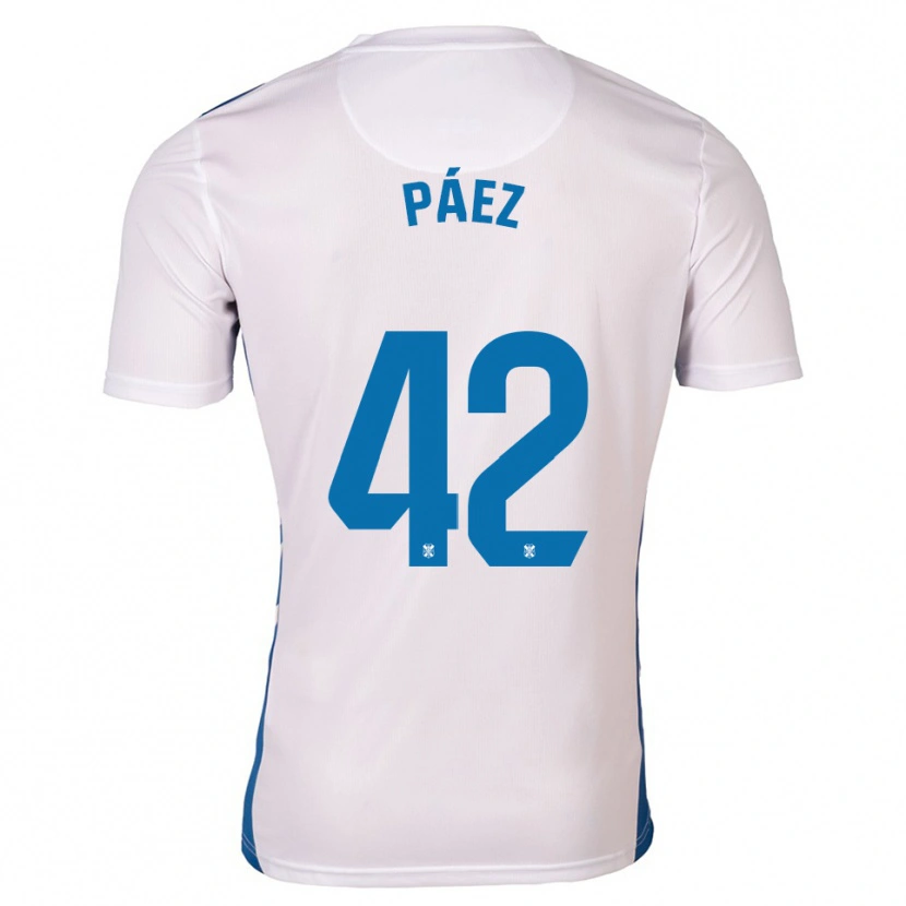 Danxen Niño Camiseta David Páez #42 Blanco Azul 1ª Equipación 2025/26 La Camisa
