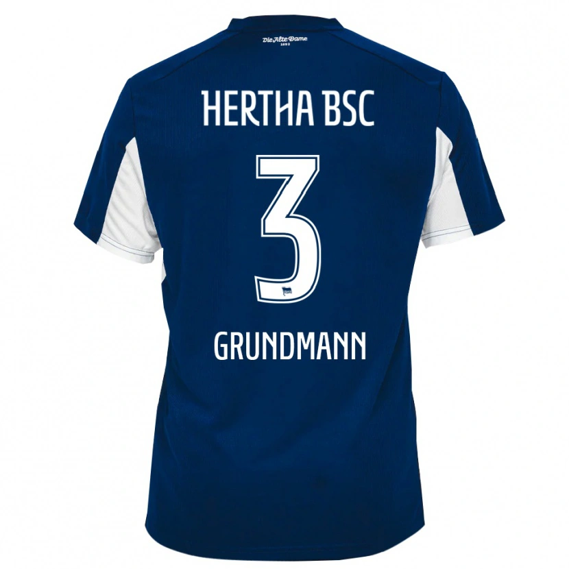 Danxen Niño Camiseta Leon Grundmann #3 Blanco Azul 1ª Equipación 2025/26 La Camisa