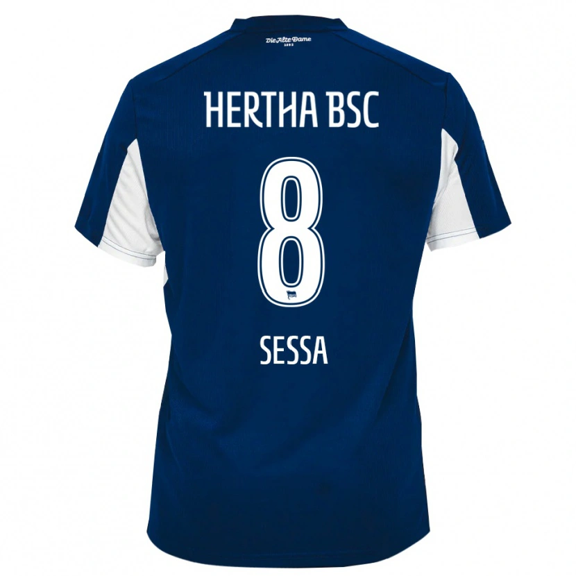 Danxen Niño Camiseta Kevin Sessa #8 Blanco Azul 1ª Equipación 2025/26 La Camisa