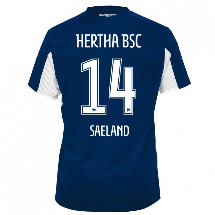 Danxen Niño Camiseta Sari Saeland #14 Blanco Azul 1ª Equipación 2025/26 La Camisa