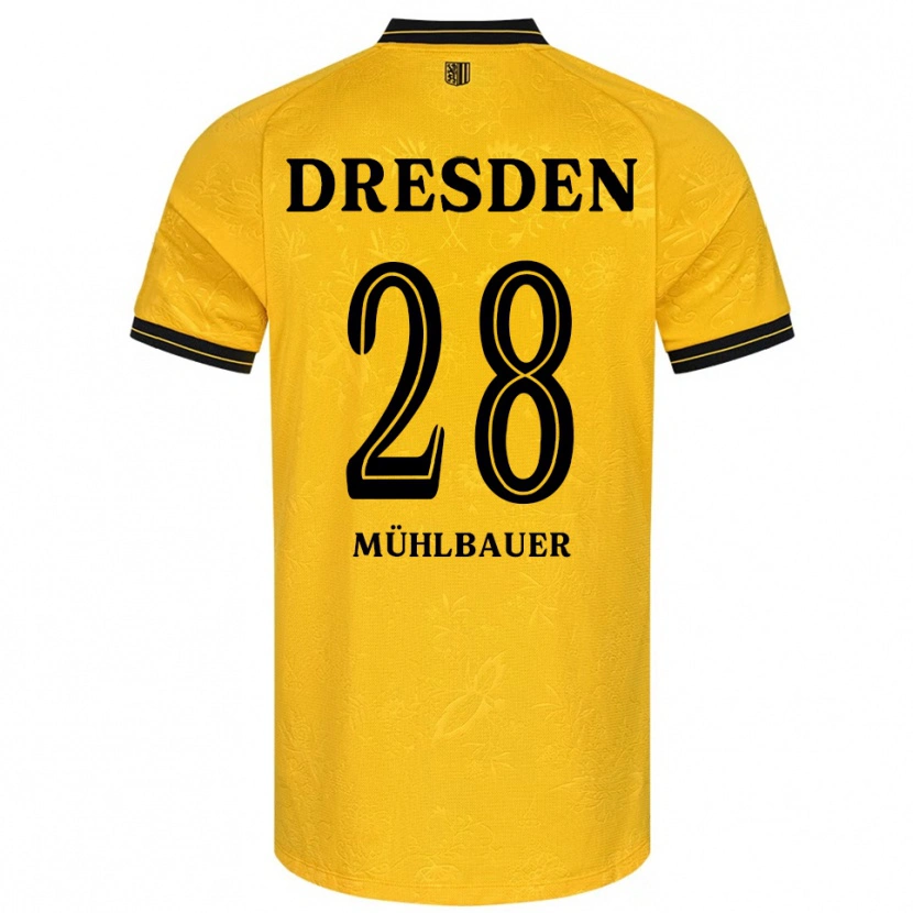 Danxen Niño Camiseta Aron Mühlbauer #28 Amarillo Negro 1ª Equipación 2025/26 La Camisa