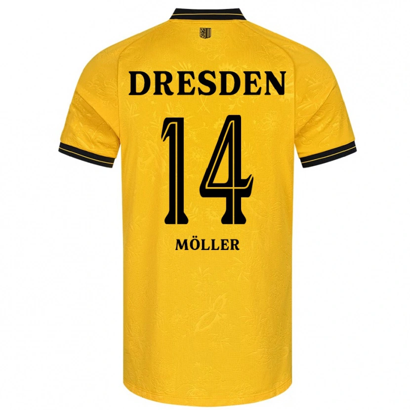 Danxen Niño Camiseta Gustav Möller #14 Amarillo Negro 1ª Equipación 2025/26 La Camisa