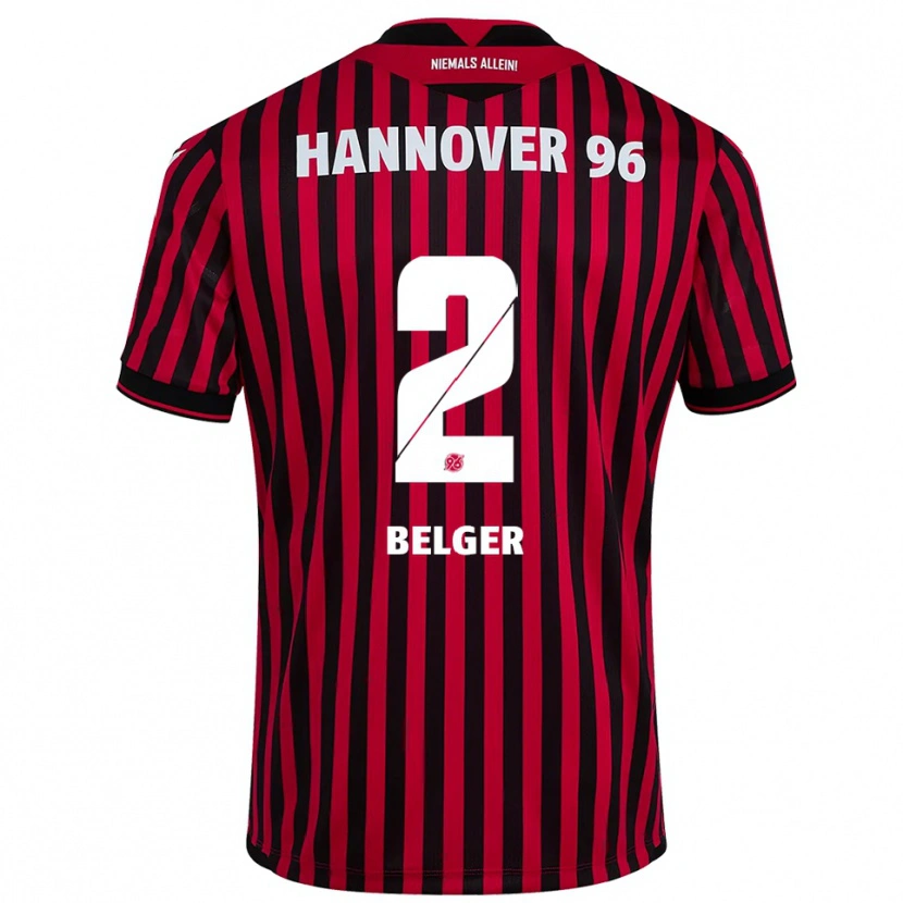 Danxen Niño Camiseta Max Belger #2 Rojo Negro 1ª Equipación 2025/26 La Camisa