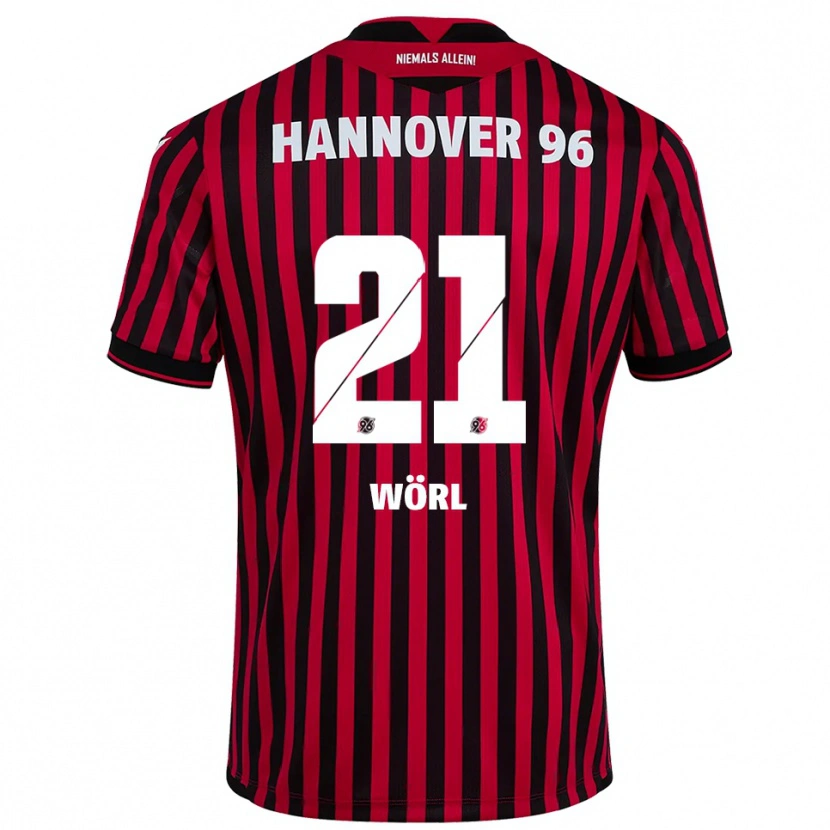 Danxen Niño Camiseta Marius Wörl #21 Rojo Negro 1ª Equipación 2025/26 La Camisa