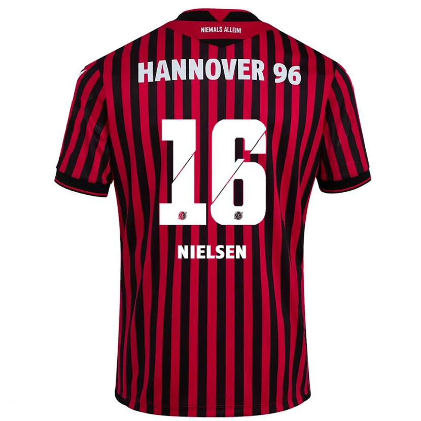 Danxen Niño Camiseta Havard Nielsen #16 Rojo Negro 1ª Equipación 2025/26 La Camisa