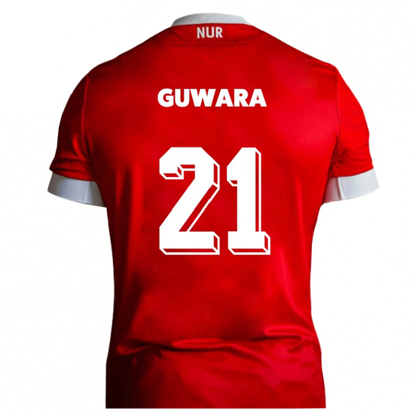 Danxen Niño Camiseta Leon Guwara #21 Rojo Blanco 1ª Equipación 2025/26 La Camisa