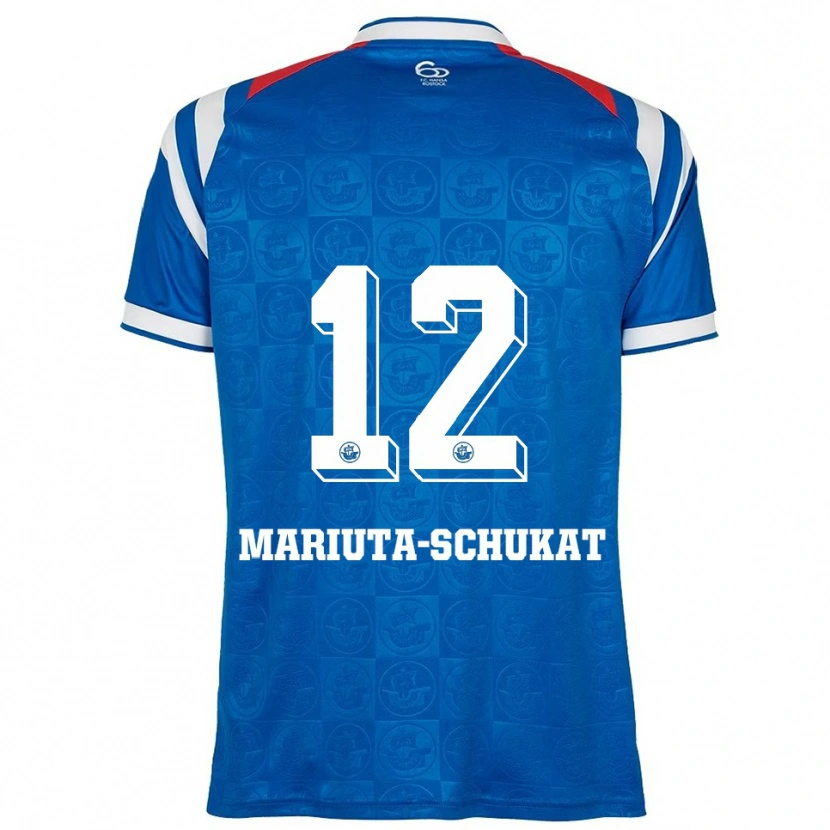 Danxen Niño Camiseta Lara Mariuta-Schukat #12 Azul Blanco Rojo 1ª Equipación 2025/26 La Camisa