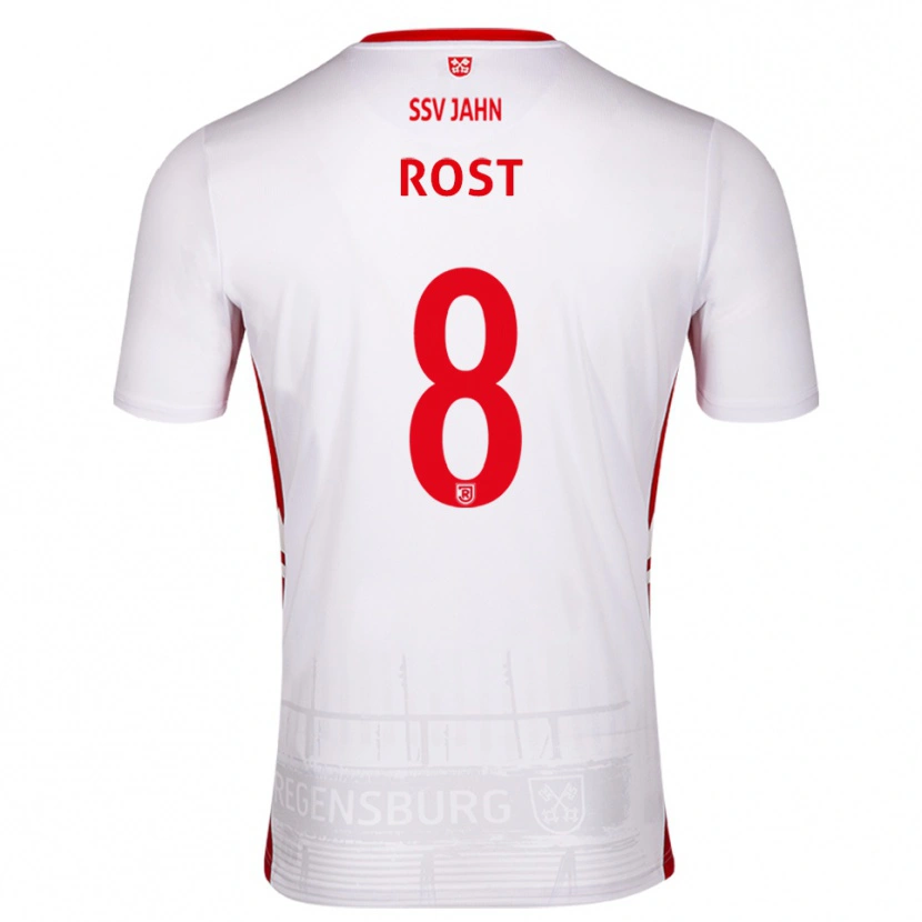 Danxen Niño Camiseta Fabio Rost #8 Blanco Rojo 1ª Equipación 2025/26 La Camisa