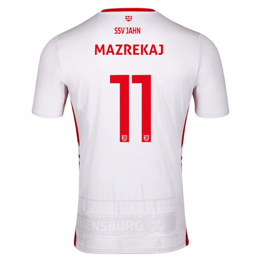 Danxen Niño Camiseta Abaz Mazrekaj #11 Blanco Rojo 1ª Equipación 2025/26 La Camisa