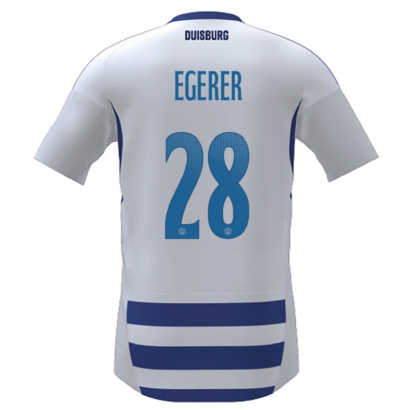 Danxen Niño Camiseta Florian Egerer #28 Blanco Azul 1ª Equipación 2025/26 La Camisa
