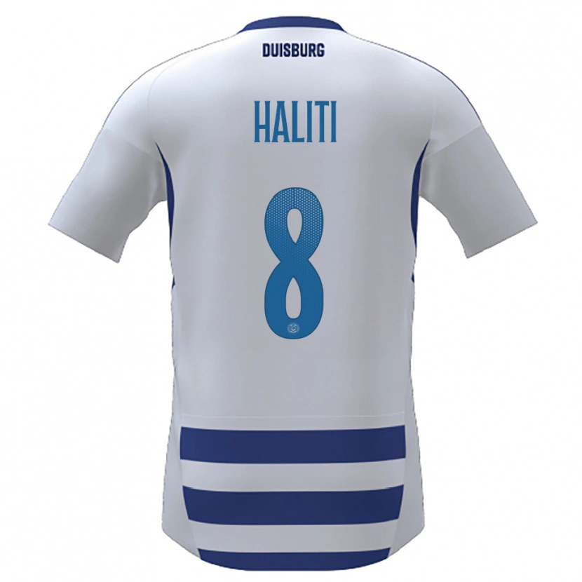 Danxen Niño Camiseta Lenart Haliti #8 Blanco Azul 1ª Equipación 2025/26 La Camisa
