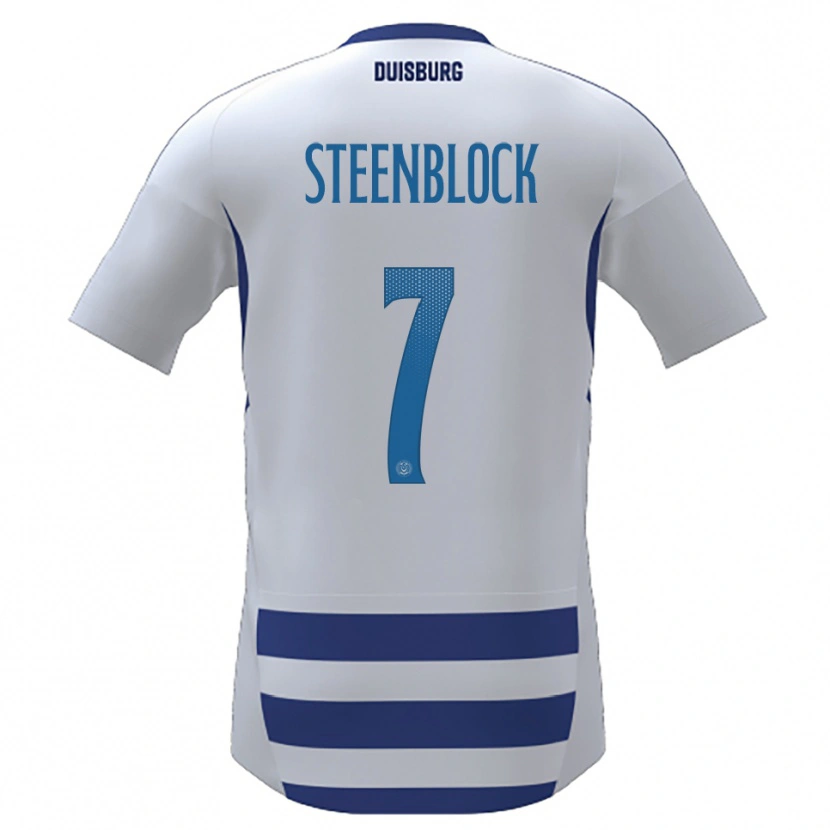 Danxen Niño Camiseta Jannis Steenblock #7 Blanco Azul 1ª Equipación 2025/26 La Camisa