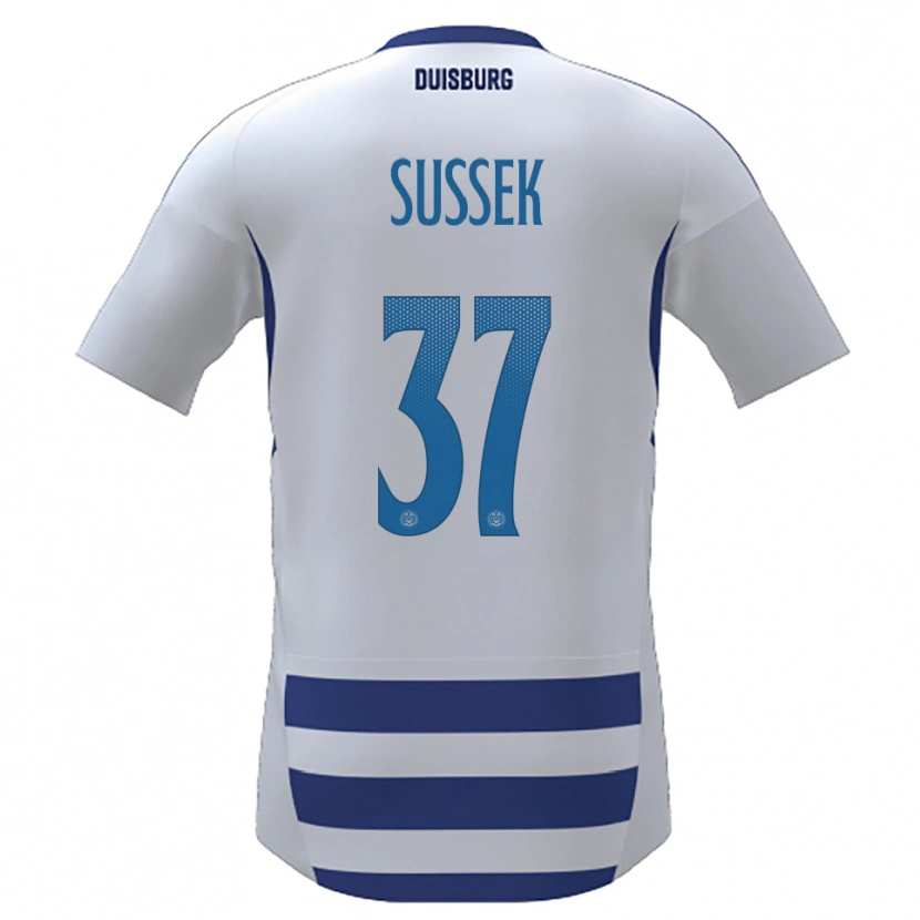 Danxen Niño Camiseta Patrick Sussek #37 Blanco Azul 1ª Equipación 2025/26 La Camisa