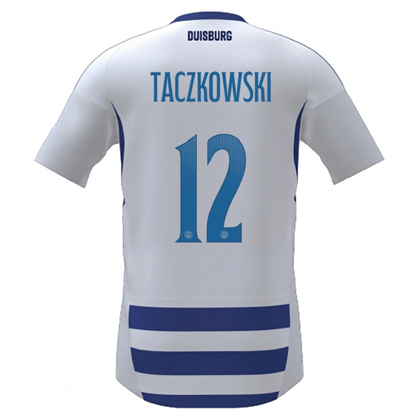 Danxen Niño Camiseta Simon Taczkowski #12 Blanco Azul 1ª Equipación 2025/26 La Camisa