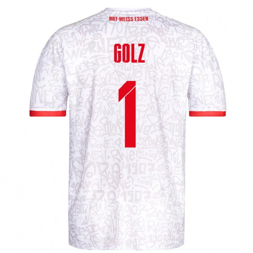 Danxen Niño Camiseta Jakob Golz #1 Blanco Rojo 1ª Equipación 2025/26 La Camisa