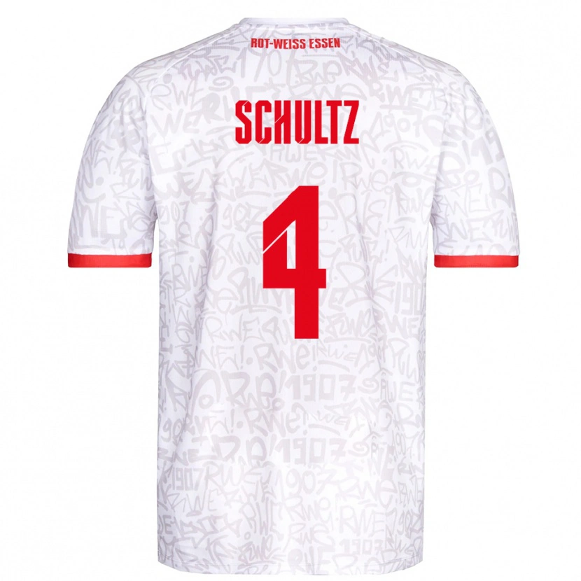 Danxen Niño Camiseta Michael Schultz #4 Blanco Rojo 1ª Equipación 2025/26 La Camisa