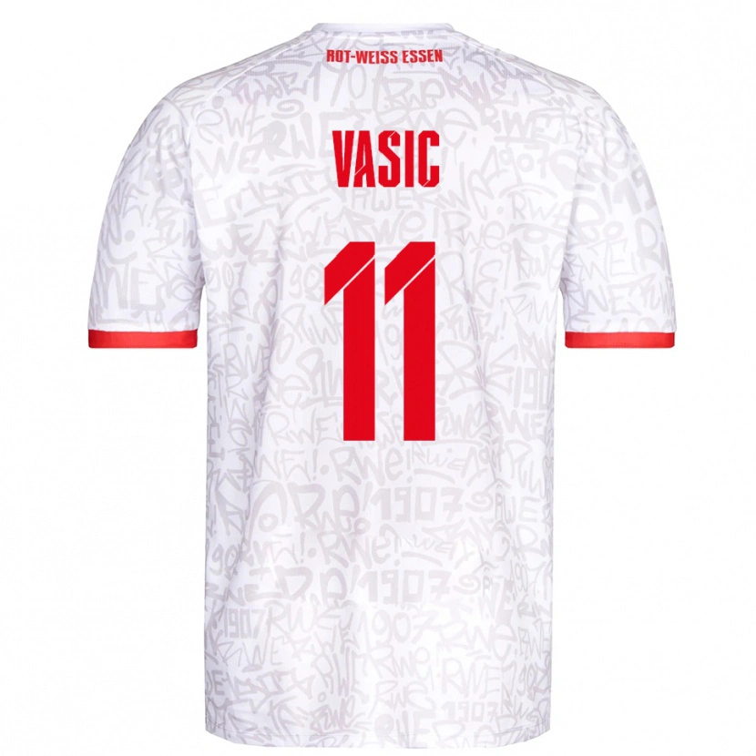 Danxen Niño Camiseta Fadih Vasic #11 Blanco Rojo 1ª Equipación 2025/26 La Camisa