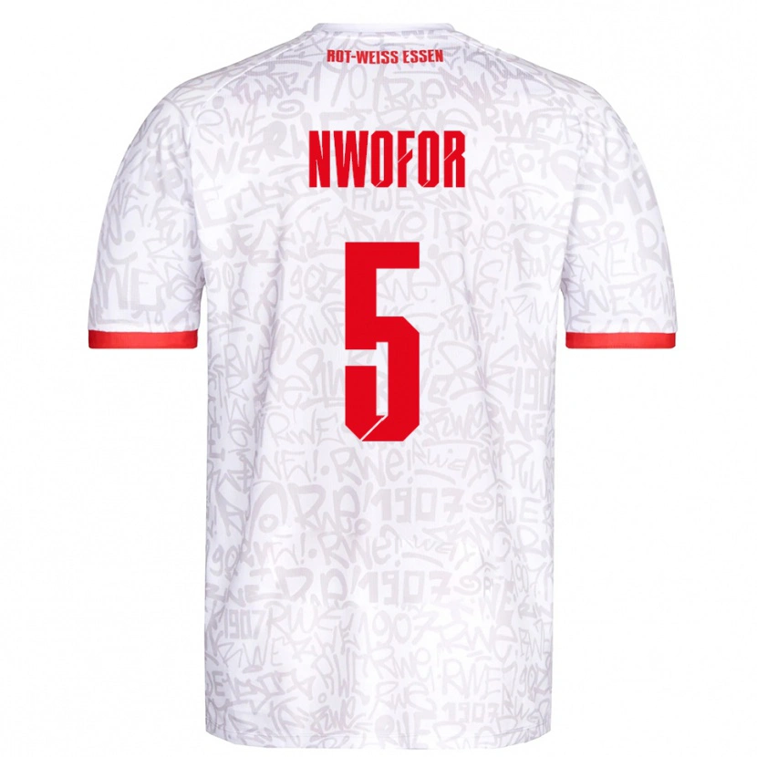 Danxen Niño Camiseta Jamie Nwofor #5 Blanco Rojo 1ª Equipación 2025/26 La Camisa