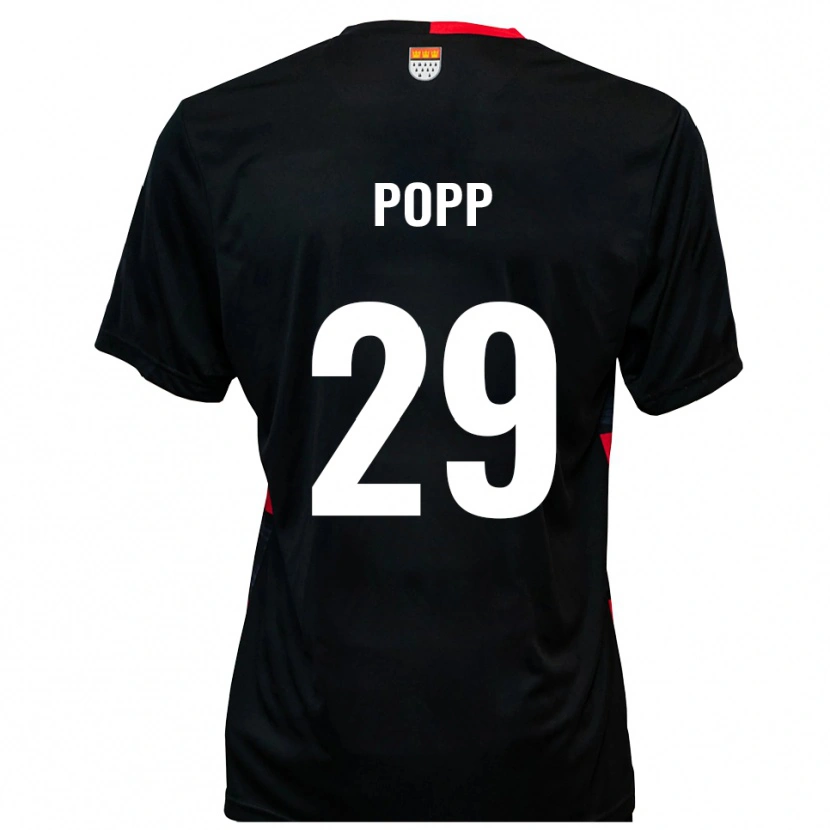 Danxen Niño Camiseta Leander Popp #29 Negro Rojo 1ª Equipación 2025/26 La Camisa