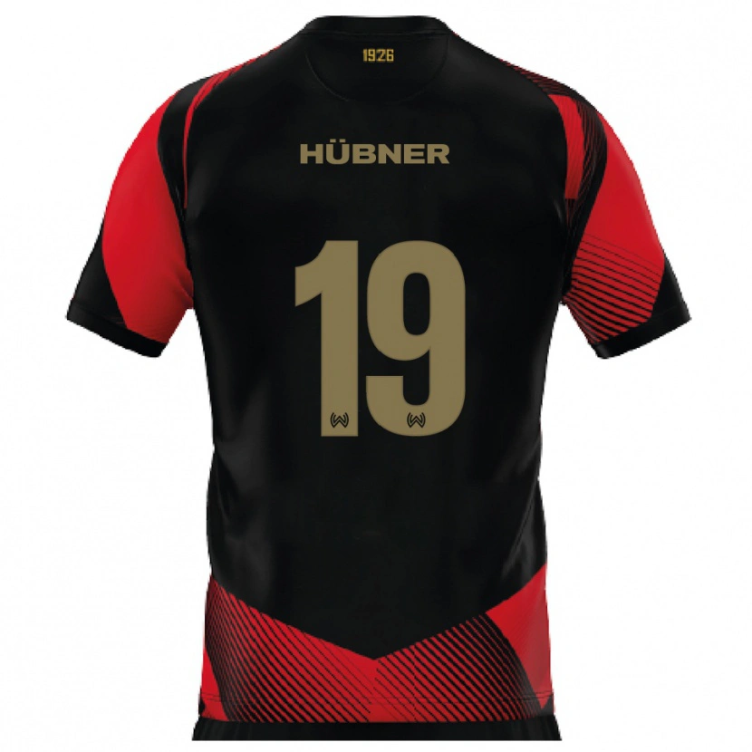 Danxen Niño Camiseta Florian Hübner #19 Negro Rojo 1ª Equipación 2025/26 La Camisa