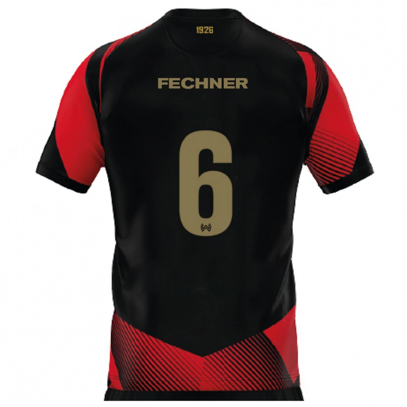 Danxen Niño Camiseta Gino Fechner #6 Negro Rojo 1ª Equipación 2025/26 La Camisa